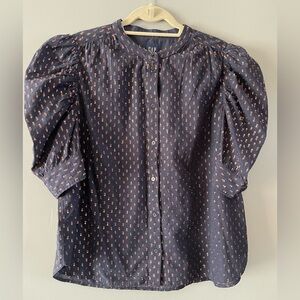 GAP Puff Sleeve Blouse in Navy/Copper Metallic - Size XL